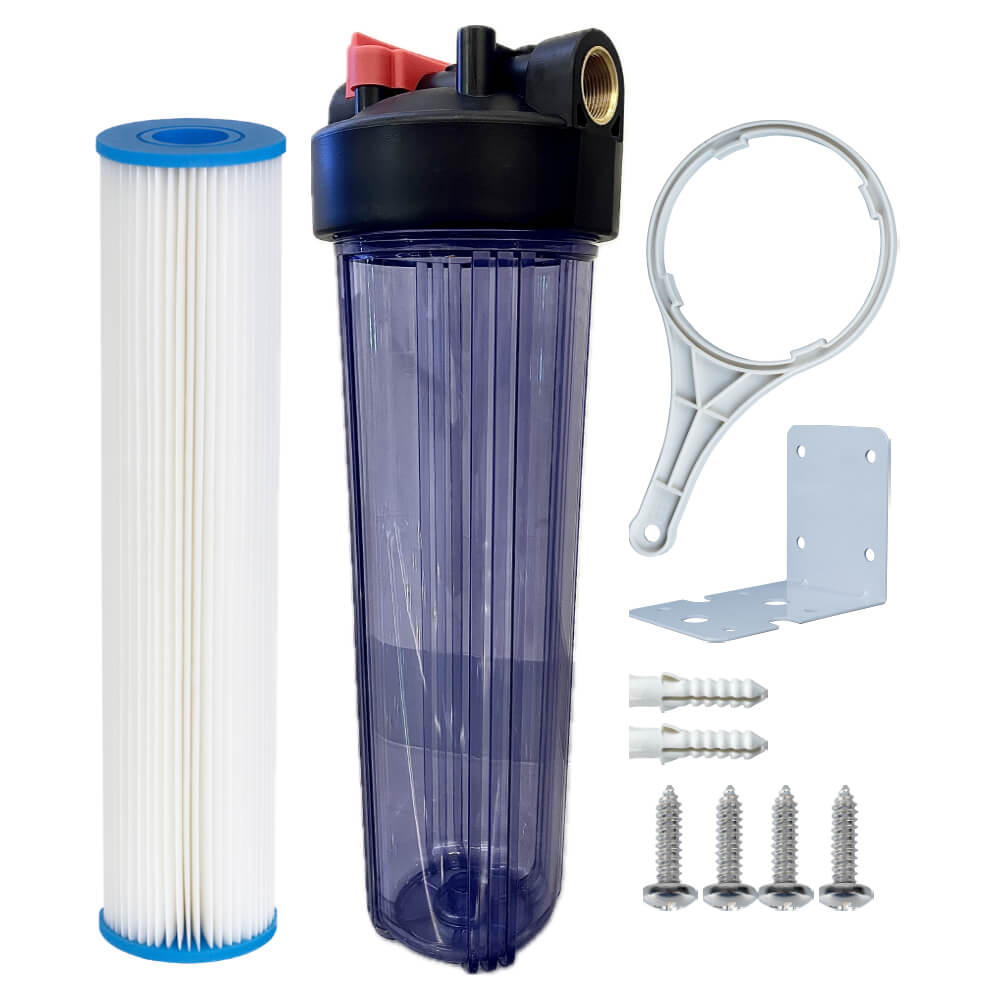 เครื่องกรองน้ำใช้ 1 ขั้นตอน WATERWAY BIG BLUE 20 นิ้ว เกลียวทองเหลือง กระบอกใส รุ่น WTBB-PLT (พร้อมไส้กรองน้ำ PLT BIG BLUE ขนาด 20นิ้ว)_0